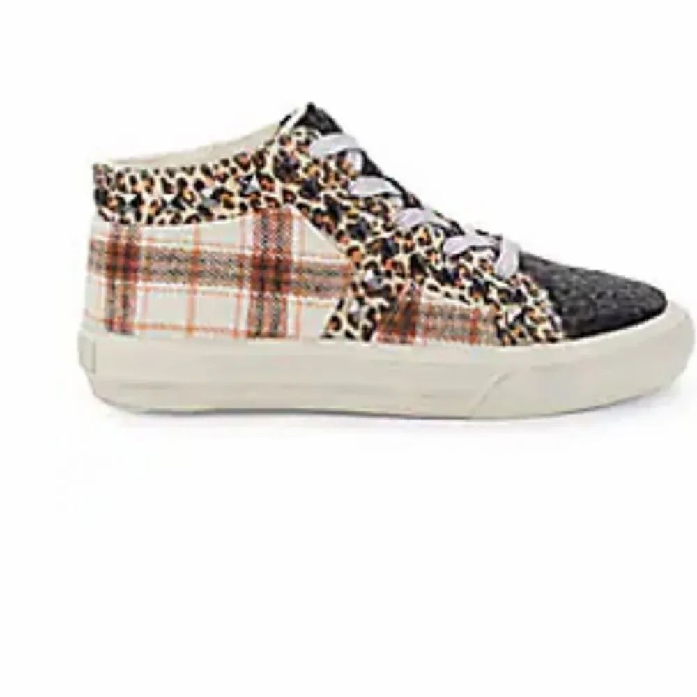 Jessica Simpson sneakers plaid animal print Sherpa